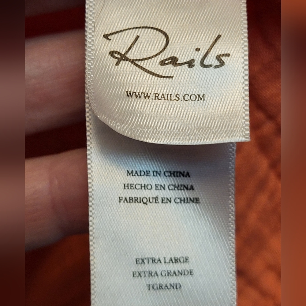 Rails Aureta Papaya Orange Gauze Tiered V-Neck Dress Organic Cotton - Size XL - Picture 6 of 7